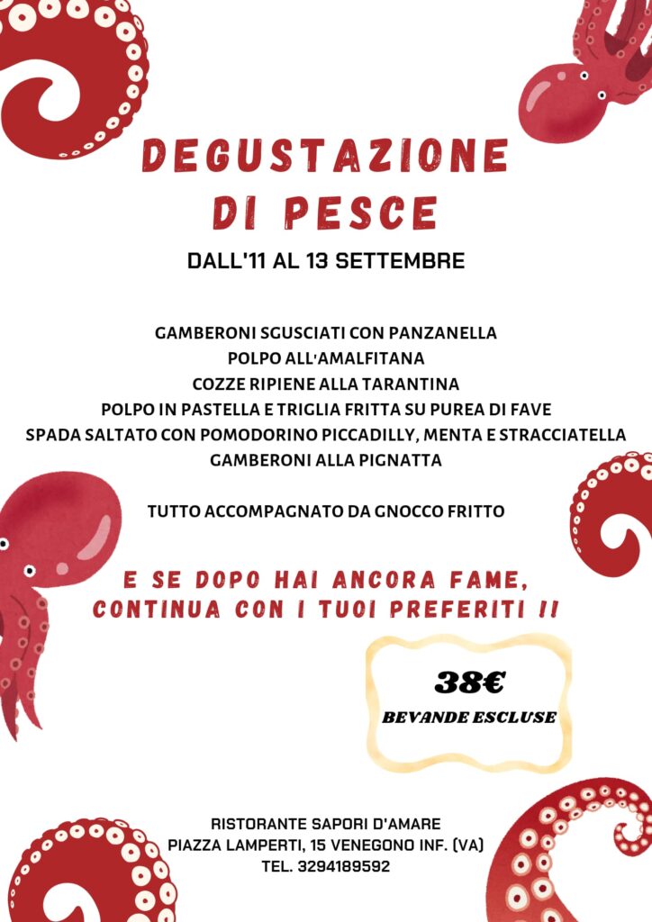 Degustazione di pesce a Venegono Inferiore dall’11 al 13 settembre da Sapori d’Amare
