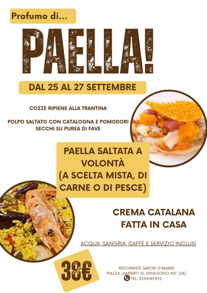 Paella a Venegono Inferiore dal 25 al 27 settembre da Sapori d’Amare